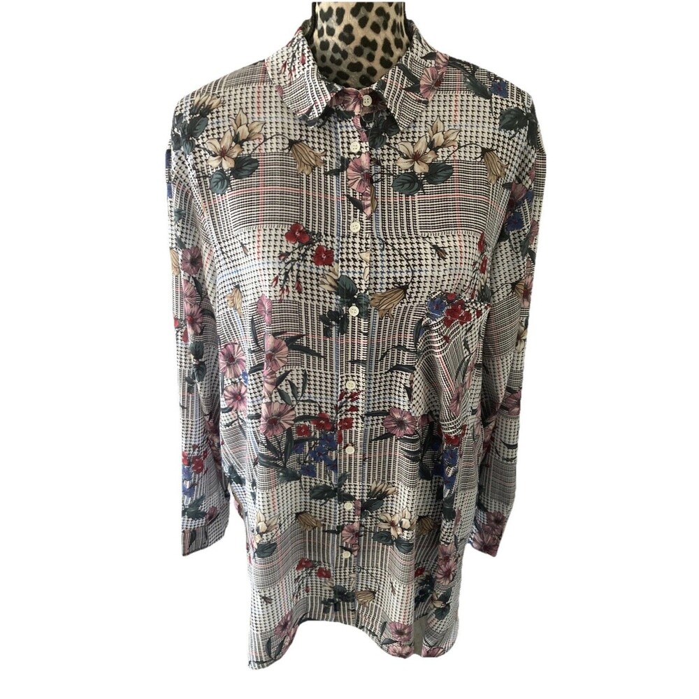 Chelsea Theodore Top Blouse 3X Retail $74 Brand New Floral Long Sleeve Button Up